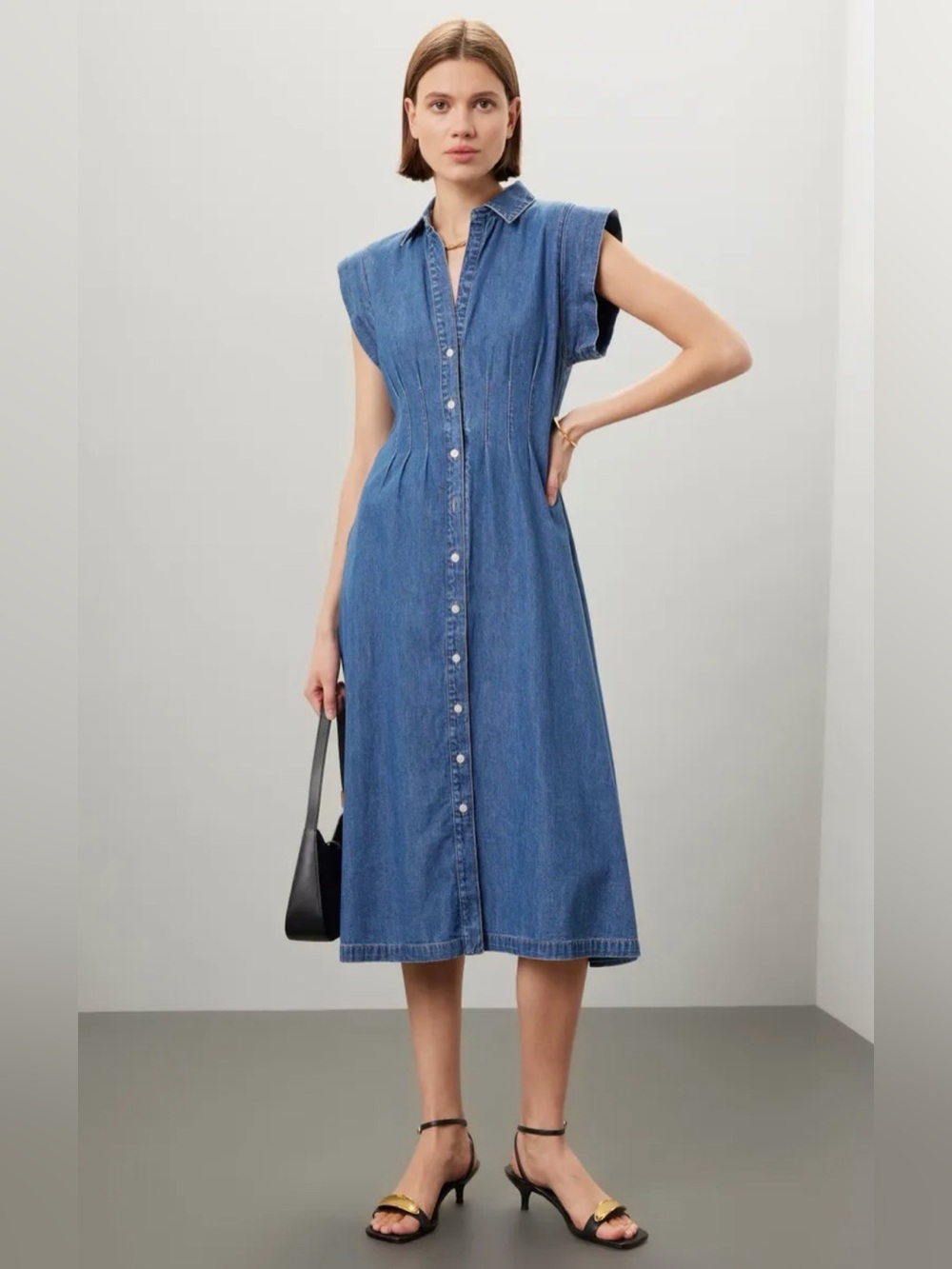 Veronica Beard Reuben Cinched Midi Jean Dress